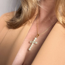 Load image into Gallery viewer, 18k Gold Filled Pearl Cross Pendant