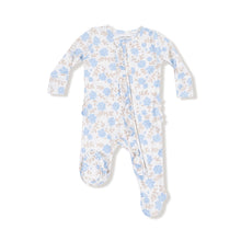 Load image into Gallery viewer, Baby Blue Floral 2 Way Ruffle Zipper Footie