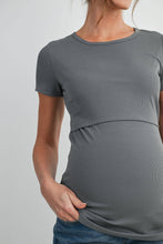 Load image into Gallery viewer, Short Sleeve Maternity Nursing T-Shirt with Front Panel in Olive