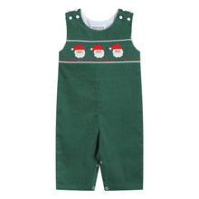 Load image into Gallery viewer, Green Corduroy Santa Smocked Overalls