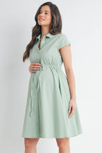 Load image into Gallery viewer, Button Up Short Sleeve Maternity Shirt Dress