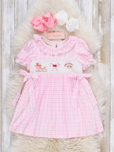 Load image into Gallery viewer, Pink Christmas Eve Smocked Plaid Bow Dress