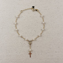 Load image into Gallery viewer, 18k Gold Filled Pearl & Figaro Rosary Bracelet