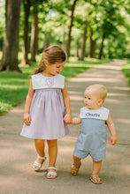 Load image into Gallery viewer, Petit Ami Boys Monogram-able Romper with Square Collar