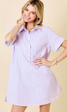 Load image into Gallery viewer, Striped Seersucker Shirt Dress With Pocket Detail
