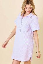 Load image into Gallery viewer, Striped Seersucker Shirt Dress With Pocket Detail