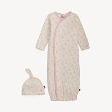 Load image into Gallery viewer, Pink Tiny Tides Organic Cotton Magnetic Gown & Hat Set