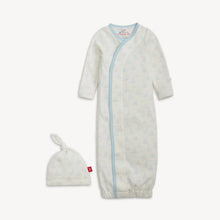 Load image into Gallery viewer, Blue Tiny Tides Organic Cotton Magnetic Gown & Hat Set