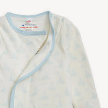 Load image into Gallery viewer, Blue Tiny Tides Organic Cotton Magnetic Gown & Hat Set
