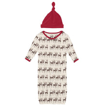 Load image into Gallery viewer, Print Layette Gown Converter & Single Knot Hat Set in Natural Rudolph