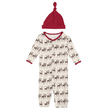 Load image into Gallery viewer, Print Layette Gown Converter & Single Knot Hat Set in Natural Rudolph