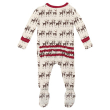 Load image into Gallery viewer, Print Classic Ruffle Footie with 2 Way Zipper in Natural Rudolph