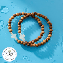 Load image into Gallery viewer, Holy Water Olive Wood Cross Bracelet