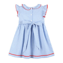 Load image into Gallery viewer, Blue Gingham Crawfish Smocked Dress