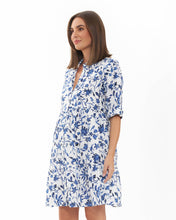 Load image into Gallery viewer, Bella Linen Dress White / Lapis