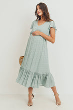 Load image into Gallery viewer, Flutter Sleeve V-Neck Maternity Ruffle Midi Dress