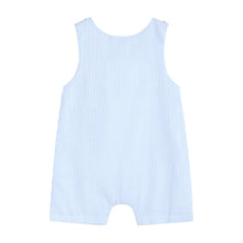 Load image into Gallery viewer, Light Blue Seersucker Easter Bunny Smocked Overalls