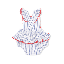 Load image into Gallery viewer, Baseball Stripe Ric Rac Ruffle Sunsuit
