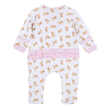 Load image into Gallery viewer, Sweet Golden Print Ruffle Zip Footie - Pink