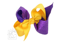 Load image into Gallery viewer, Crisscross Glitter &amp; Grosgrain Bow (Purple &amp; Yellow Gold)
