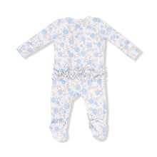 Load image into Gallery viewer, Baby Blue Floral 2 Way Ruffle Zipper Footie
