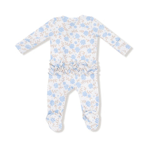 Baby Blue Floral 2 Way Ruffle Zipper Footie