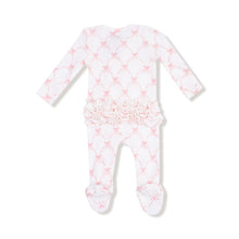 Load image into Gallery viewer, Ribbon Bow Trellis 2 Way Ruffle Zipper Footie
