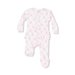 Ribbon Bow Trellis 2 Way Ruffle Zipper Footie