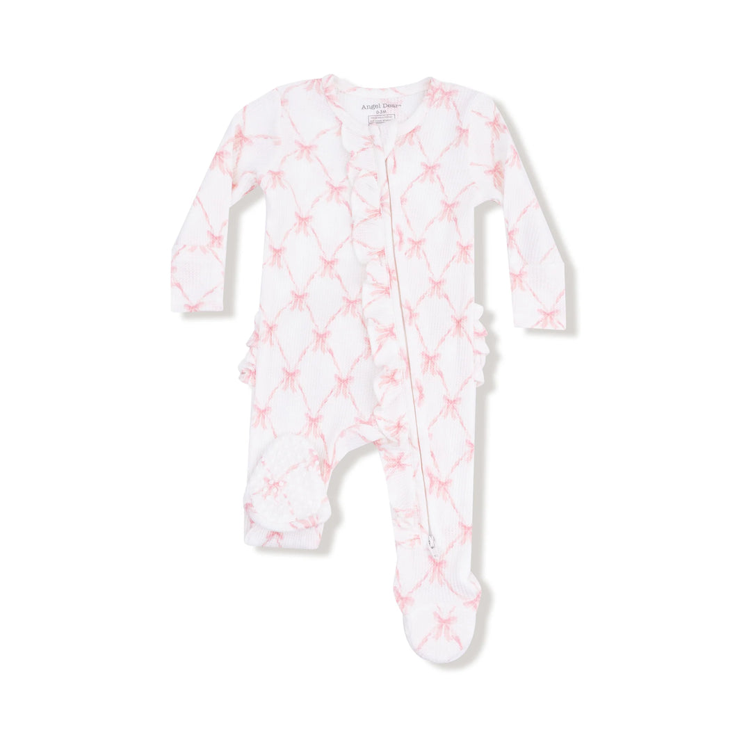Ribbon Bow Trellis 2 Way Ruffle Zipper Footie