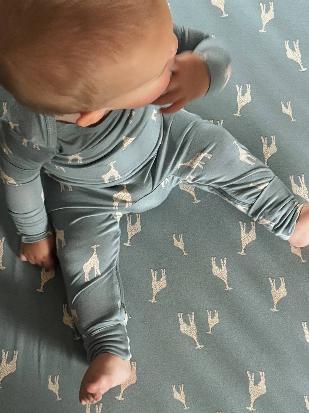 Günamüna Giraffe Moss Sage Convertible Pajamas