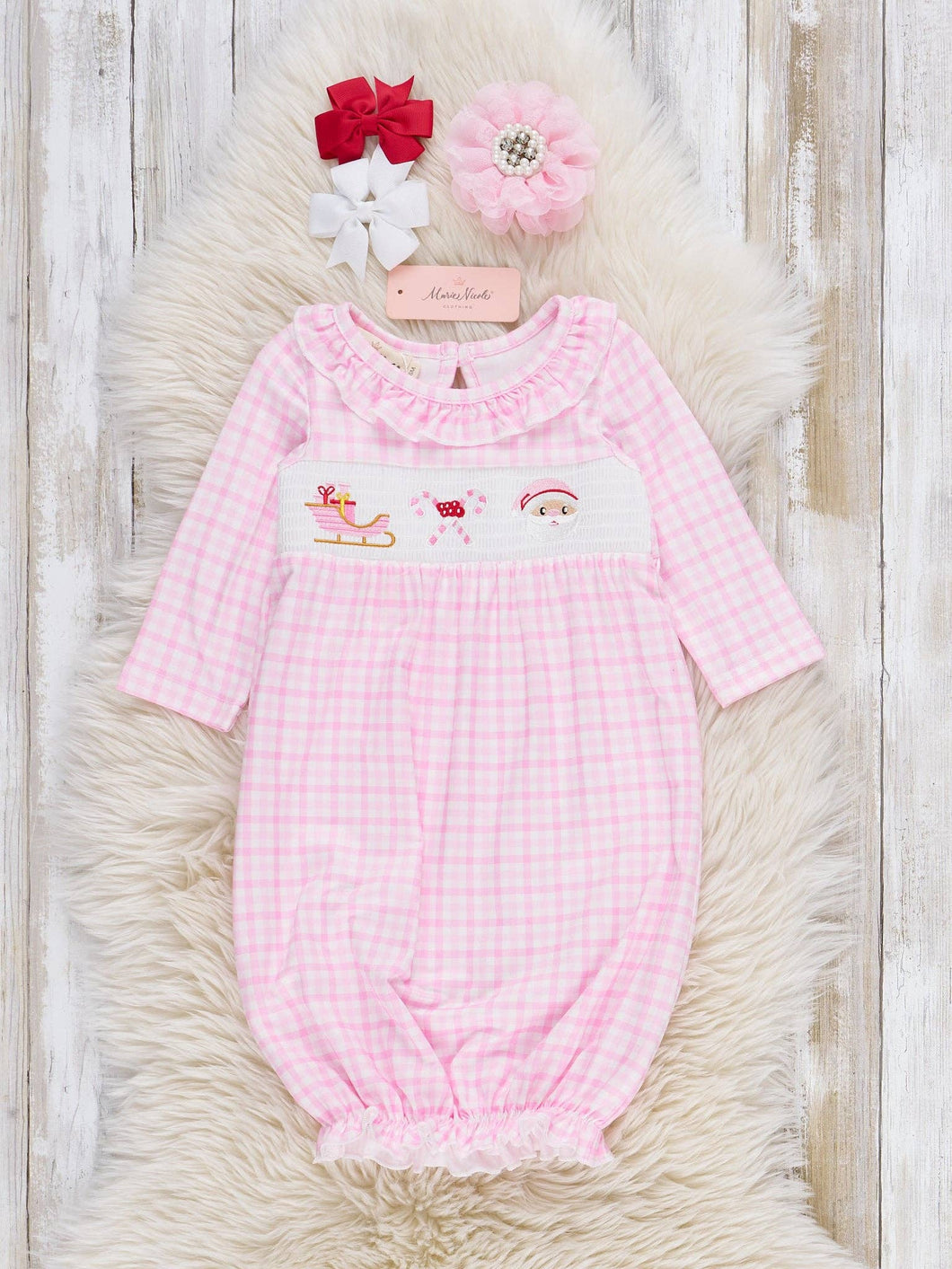Pink Christmas Eve Smocked Plaid Gown