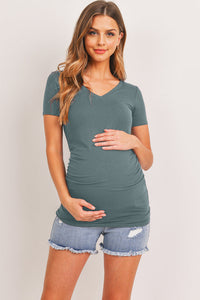 Myra V-Neck Side Ruched Maternity Basic Top