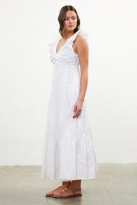 Poppy Poplin V-Neck Shirred Maxi