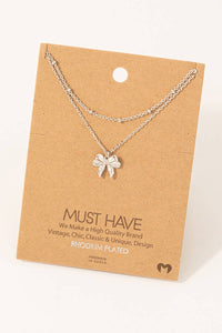 Gold Dipped Knotted Ribbon Bow Pendant Necklace