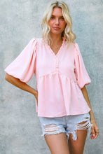 Load image into Gallery viewer, Bells Balloon Short Sleeve Babydoll Solid Top
