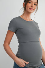 Load image into Gallery viewer, Short Sleeve Maternity Nursing T-Shirt with Front Panel in Olive
