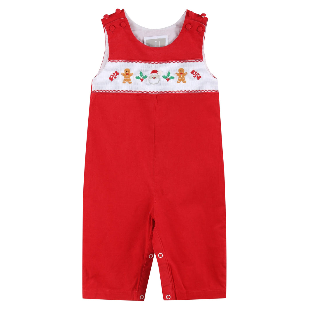 Red Velour Christmas Smocked Overalls