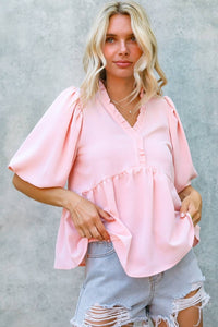 Bells Balloon Short Sleeve Babydoll Solid Top