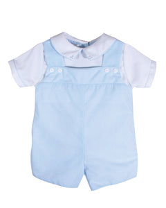 Blue Check Romper with Embroidery