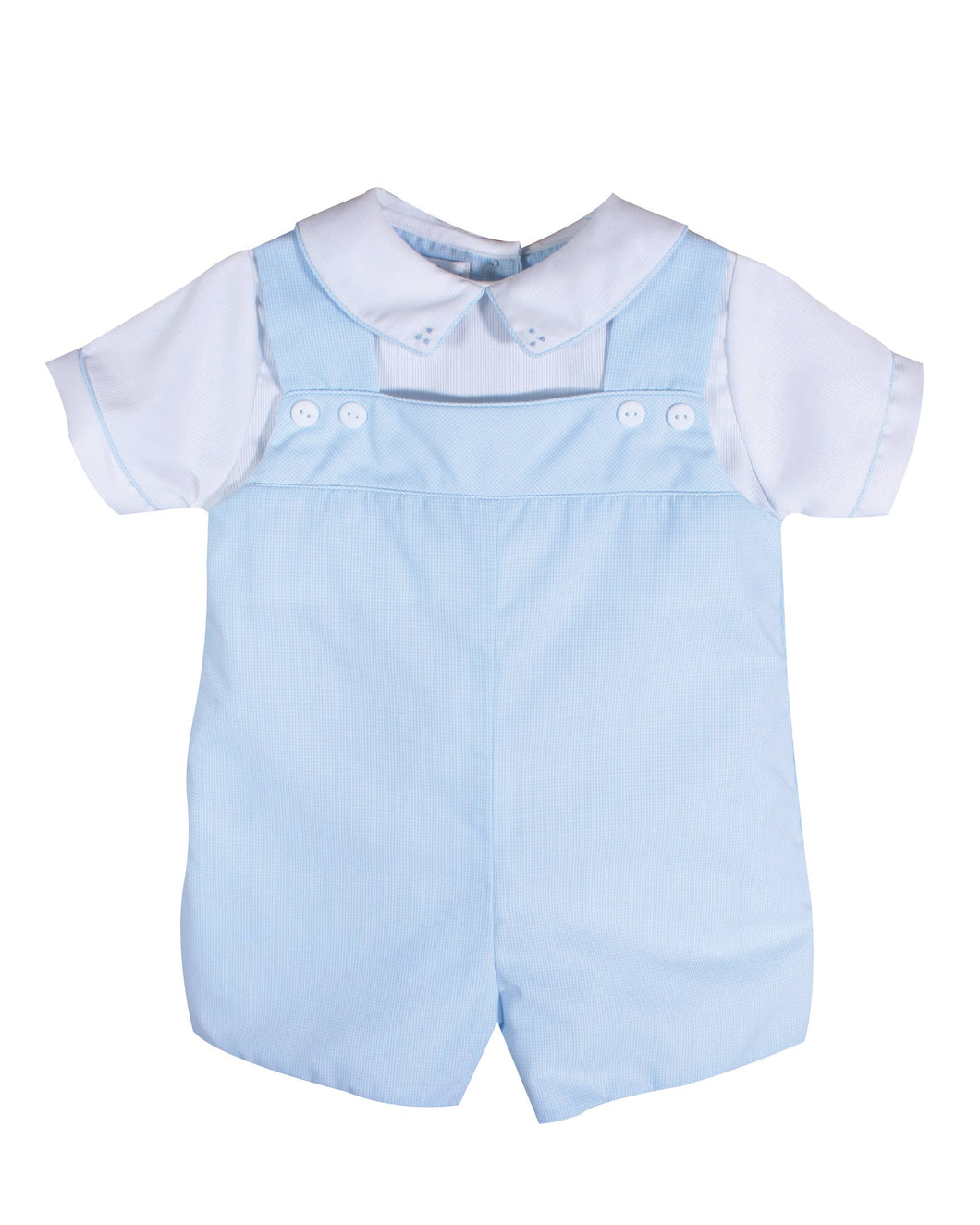 Blue Check Romper with Embroidery