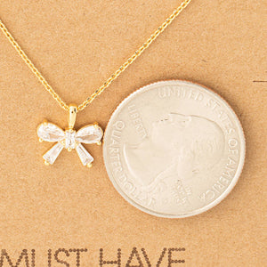 Rhinestone Ribbon Bow Pendant Necklace