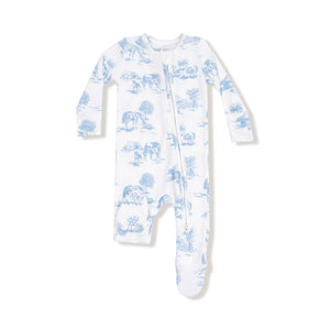 Farm Toile - Blue 2 Way Zipper Footie