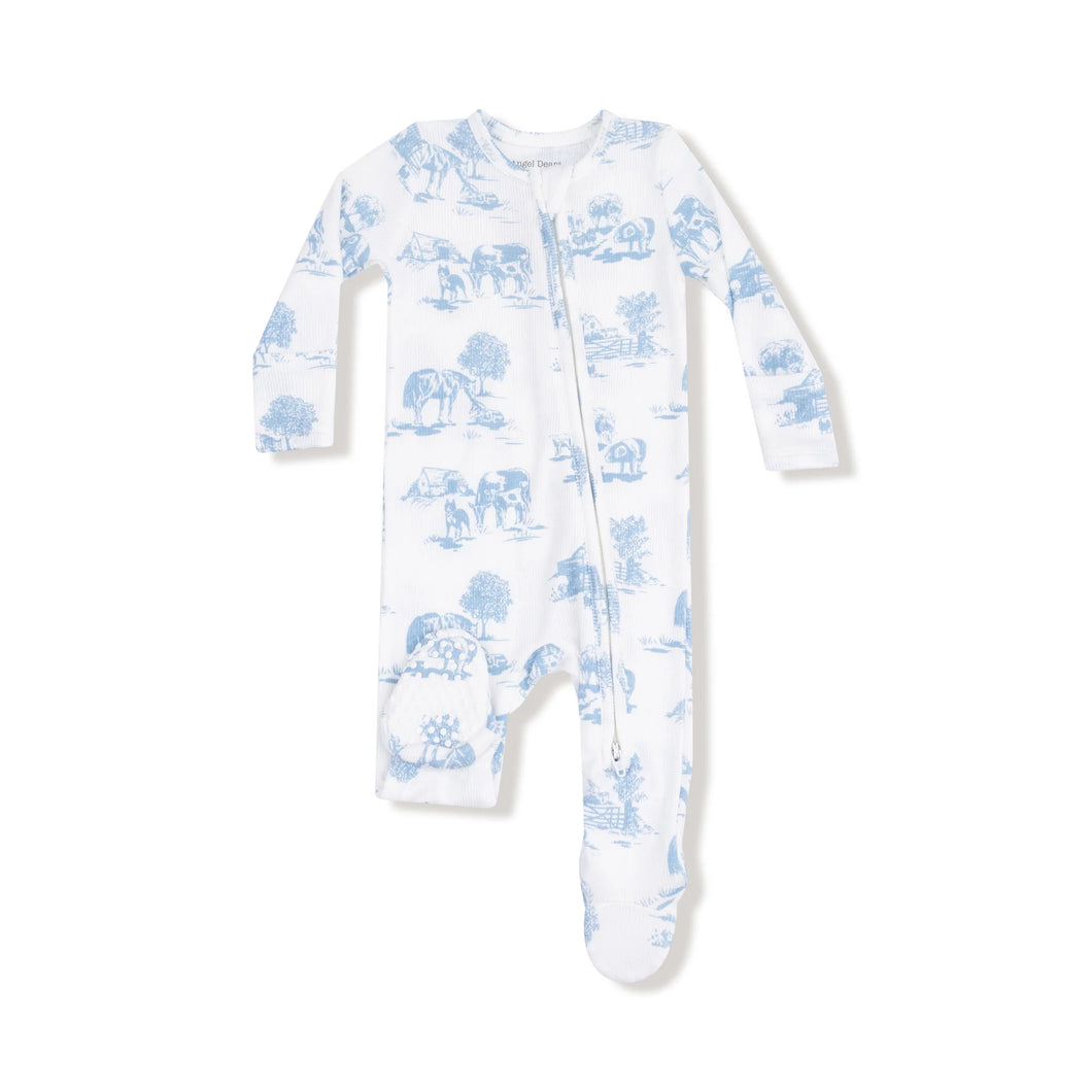 Farm Toile - Blue 2 Way Zipper Footie