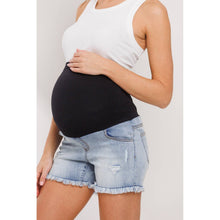 Load image into Gallery viewer, Frayed Denim Maternity Full Panel Shorts
