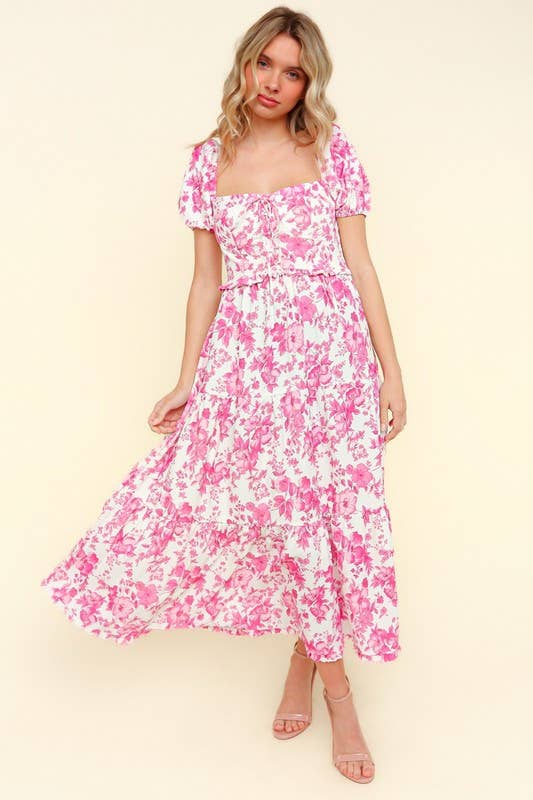 Faith Sweetheart Neck Bustier Floral Tiered Summer Dress