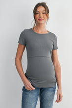Load image into Gallery viewer, Short Sleeve Maternity Nursing T-Shirt with Front Panel in Olive
