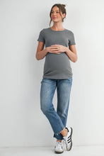 Load image into Gallery viewer, Short Sleeve Maternity Nursing T-Shirt with Front Panel in Olive
