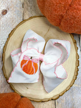 Load image into Gallery viewer, Coquette Pumpkin Embroidered Moonstitch Hair Bow
