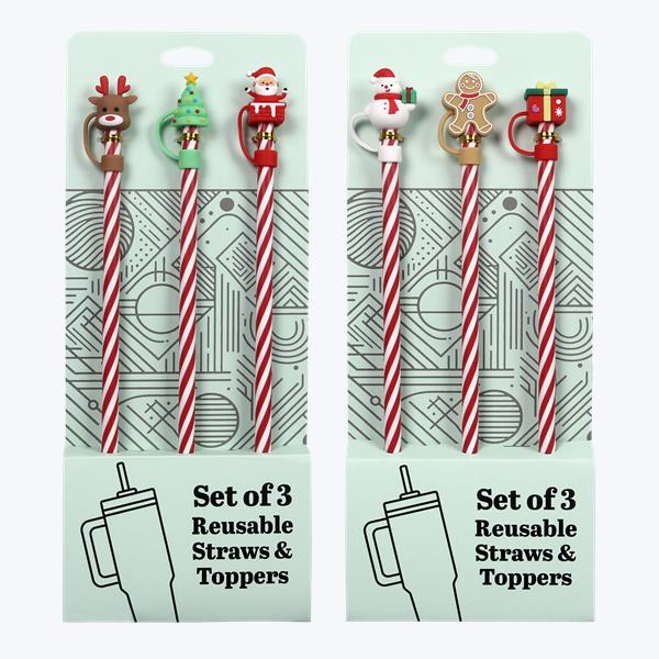 3 pc Christmas Straw & Topper Set