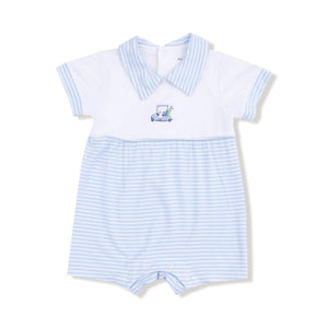 Baby Golf Carts - Blue Stripe  Polo Shortie with Contrast